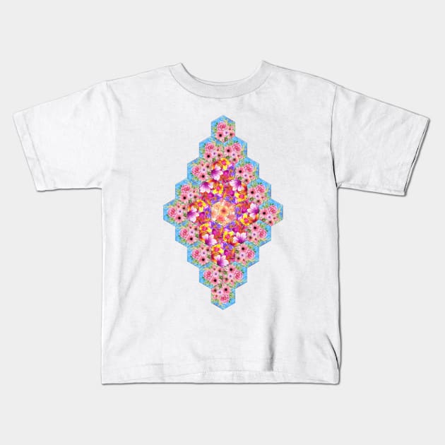 Boho Hexie Diamond Patchwork Kids T-Shirt by MerryMakewell